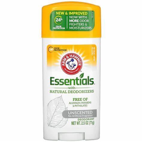 Arm & Hammer Essentials Deodorant with Natural Deodorizers, Unscented, 2.5 oz