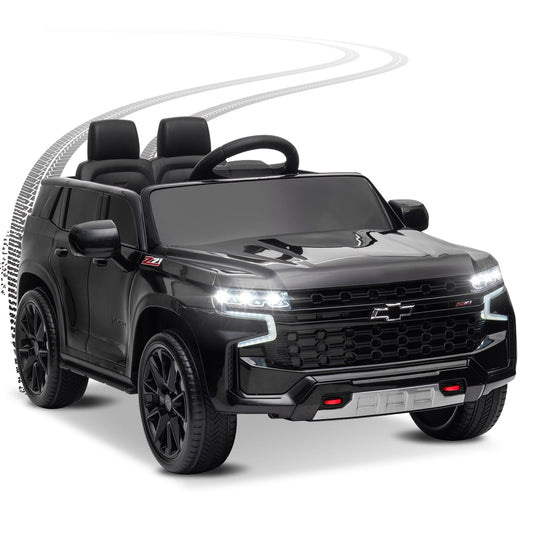 12V Kids Ride On Chevrolet Tahoe SUV, Dual Drive 12V 7A.h with 2.4G Remote Control, Four Wheelers Electric Car for Kids under 6,Black